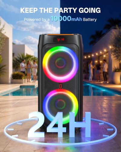 Karaoke Machine for Adults, 500W Bluetooth Speaker with Dual 8" Subwoofer - color: Matte black