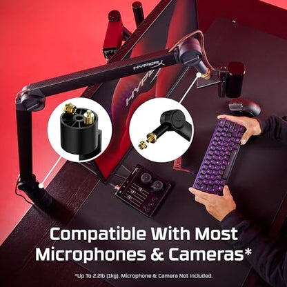 HyperX Caster Microphone and Camera Arm Tool-Less Adjustment, Broad Compatibility, Cable Management, Sturdy, Black