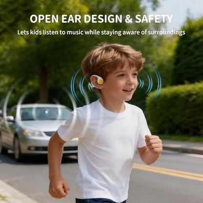 Kids Headphones - Bluetooth 6.0 Air Conduction Open Ear Kids Bluetooth Headphones - 85dB Safe Volume, IPX4 Waterproof - with Mic for School, Gaming, Sleeping, White