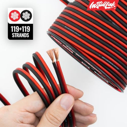Install Link 14 AWG Gauge Speaker Wire (100 Feet) Car or Home Theater (CCA) | (2-Pack) 14/2 Speaker Cable, 2-Conductor, Frosted Red/Black, Easy Strip, Polarity ID, for Car Audio & Home Stereo - size: 100 Feet (Pack of 2)