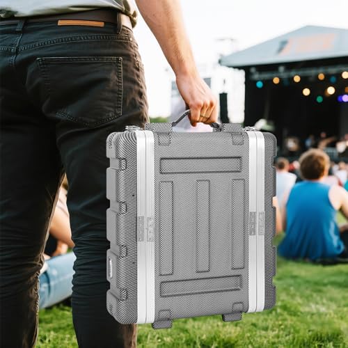 2U ABS Rack Case Shallow 12" Depth, 19" Rackmount Flight Road Travel Case, Waterproof Protective Hard Case with Customized Foam, Wireless Mic System Storage/Amp/Effect/DJ Mixer - color: ABS Rack Case Black&White, size: 2U 12" Deep