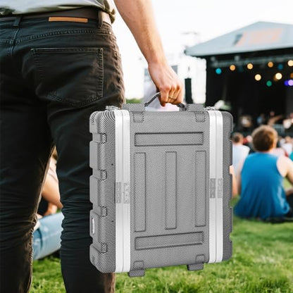 2U ABS Rack Case Shallow 12" Depth, 19" Rackmount Flight Road Travel Case, Waterproof Protective Hard Case with Customized Foam, Wireless Mic System Storage/Amp/Effect/DJ Mixer - color: ABS Rack Case Black&White, size: 2U 12" Deep
