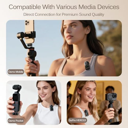 Ai Mini Mic Wireless Lavalier Microphone System (2TX+2RX+Case), Magnetic & Clip-On Microphone for iPhone, Android, Vlogging, Studio-Quality Sound, 48H Battery, Ai Noise Cancelling (Black) - color: Black