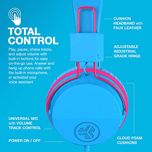 JLab JBuddies Studio Wired Kid Headphones, On-Ear, Cotton Candy, Volume Limited, Folding, Adjustable, Noise Isolation, with Mic - color: Cotton Candy, size: Headphones
