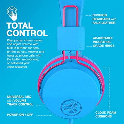 JLab JBuddies Studio Wired Kid Headphones, On-Ear, Cotton Candy, Volume Limited, Folding, Adjustable, Noise Isolation, with Mic - color: Cotton Candy, size: Headphones