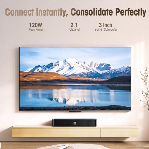 BESTISAN 2.1ch Sound Bar with Built-in Subwoofer, 120W Peak Power, HDMI ARC/Opt/AUX/USB/Bluetooth 5.3, 3 EQ Modes & Volume Boost, 16.5" All-in-One for TV/PC/Gaming/Projector - size: 16.5 inch