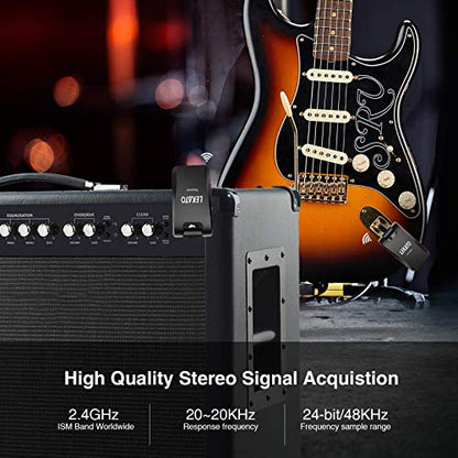 LEKATO Wireless Guitar System 2.4GHz Rechargeable Audio Wireless Transmitter Receiver 6 Channels for Guitar Bass Electric Instruments, Stereo and Mono 1/4” & 1/8” 2 in 1 Plugs,Black(WS-60) - color: black