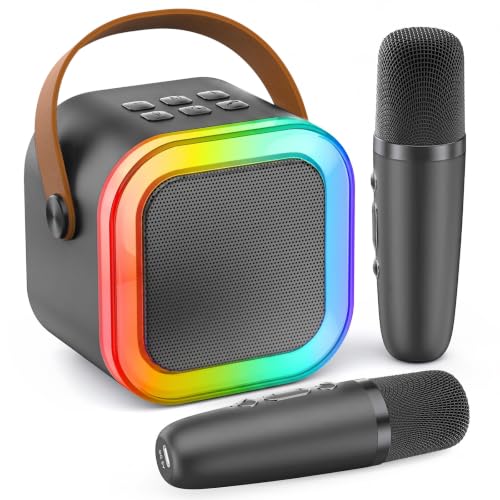 Mini Karaoke Machine, Portable Bluetooth Speaker & 2 Wireless Microphones | Karaoke Player Karaoke Microphone For Family Home Party Outdoor With HI-FI Sound | 5 Magic Sound | PA System | USB | TF | AUX - color: Grey