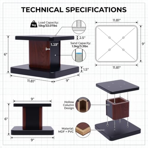 1 Pair Universal Wood Design Speaker Stands, Premium Surround Sound Home Theater Audio Stands, Bookshelf Speakers or Studio Monitors Stands (6" - Yellow Sandalwood)