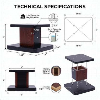 1 Pair Universal Wood Design Speaker Stands, Premium Surround Sound Home Theater Audio Stands, Bookshelf Speakers or Studio Monitors Stands (6" - Yellow Sandalwood)