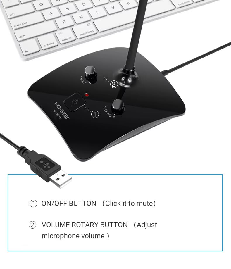 USB Microphone, Desktop Gooseneck Computer Mic with Mute Button & LED Indicator, Volume & Echo Control, Plug & Play for PC Laptop, Compatible with Zoom, Gaming, Meeting, Streaming