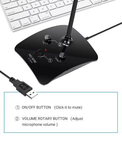 USB Microphone, Desktop Gooseneck Computer Mic with Mute Button & LED Indicator, Volume & Echo Control, Plug & Play for PC Laptop, Compatible with Zoom, Gaming, Meeting, Streaming