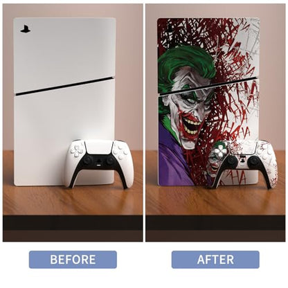 PlayVital Full Set Skin Sticker for ps5 Slim Console Disc Edition (The New Smaller Design), Vinyl Skin Decal Cover for ps5 Controller & Headset & Charging Station & Media Remote - Clown Hahaha - color: Clown Hahaha