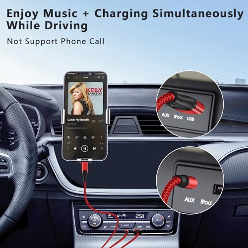 USB C to 3.5mm Aux Cable, 2 in 1 USB C to 3.5mm Car Stereo Aux Headphone Jack Cable with PD 18W Charging Compatible with iPhone 17/17Pro/16/16e/15 Pro Max, Galaxy S25/S24/S23/S22/S23FE, Pixel 9/8/7 - color: Red