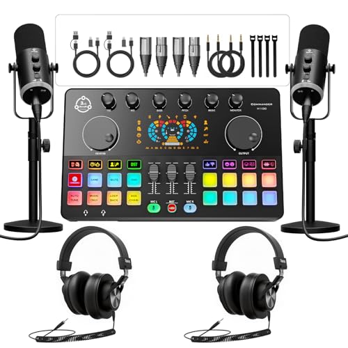 M100 2‑Person Podcast Equipment Bundle,XLR/USB Dynamic Mics & Audio Mixer - color: Two dynamic mics bundle