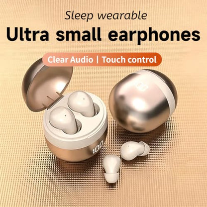Invisible Mini Earbuds Wireless Bluetooth, Ultra-Comfort & Lightweight Wireless Mini Sleep Headphones, Unique Tumbler Portable Charging Case, Soft In-Ear Ear Plugs for Sleeping Small Ears Gym(Golden) - color: Golden