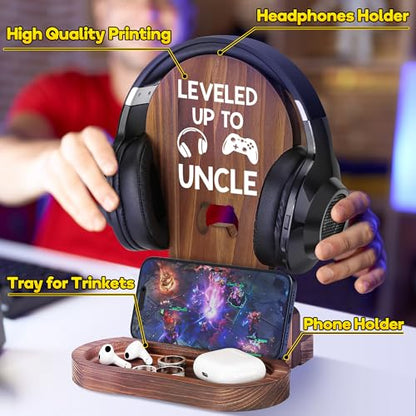 Slothoem Gamer Gifts for New Uncle, New Expecting Uncle First Time Fathers Day, Best Birthday Gifts for New Uncle, for Brother Soon-to-be-Uncle, Gaming Wooden Headset Stand - Leveled Up To Uncle - style: Gamer Uncle Gifts