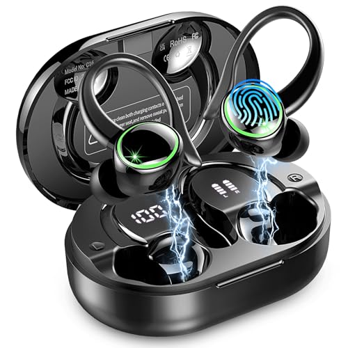 Matast 2026 Wireless Earbuds, 50 Playback Over-Ear Buds with ENC Noise Cancelling Mics, IP7 Headset with Earhook, LED Display, Deep Bass Fitness Earphones, Bluetooth 5.4 Headphones Sports,
