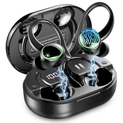 Matast 2026 Wireless Earbuds, 50 Playback Over-Ear Buds with ENC Noise Cancelling Mics, IP7 Headset with Earhook, LED Display, Deep Bass Fitness Earphones, Bluetooth 5.4 Headphones Sports,