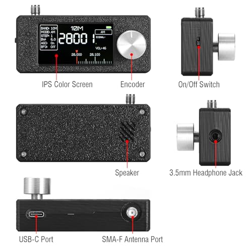 Raddy Mini All-Band DSP Radio, Si4732 Pocket FM/SW/MW/VHF Receiver | LSB/USB modes, 1.9-inch color screen, headphone amp, telescopic & donut antenna