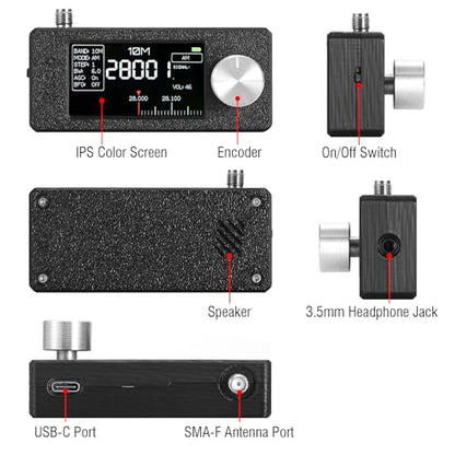 Raddy Mini All-Band DSP Radio, Si4732 Pocket FM/SW/MW/VHF Receiver | LSB/USB modes, 1.9-inch color screen, headphone amp, telescopic & donut antenna