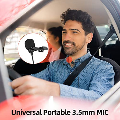 EKAT Car Microphone for Stereo 3.5mm Plug and Play Wired Mic | Compatible with Vehicle Head Unit Radio, Noise Canceling, Lavalier Clip