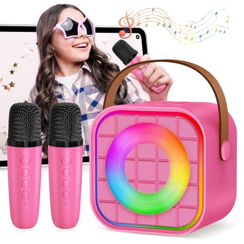 Mini Karaoke Machine for Kids with 2 ireless Microphones - color: Rose Red
