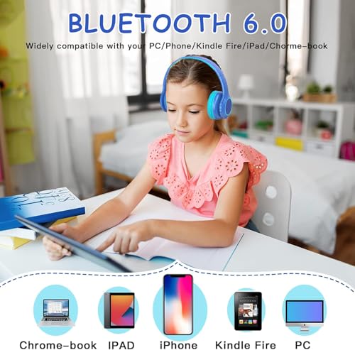 Candy Bila Kids Bluetooth 6.0 Headphones, LED Light, 85Hours Playtimes - color: Blue