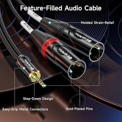 Cable Matters 3.5mm TRS to 2 XLR Cable, Male to Male, 6ft | 1/8 Inch TRS, Aux to Dual XLR Male Breakout Cable - size: 6 ft