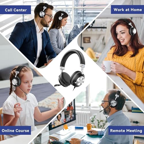 Wantek USB Headset with Microphone for PC, On-Ear Computer Laptop Headphones with Noise Cancelling Mic, Mute, Volume Control for Work, Teams, Zoom, Online Meetings, Home Office (USB+USB-C+3.5mm) - color: Black