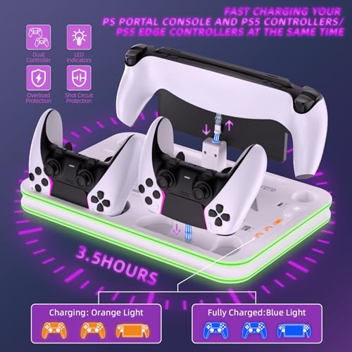 PS5 Pro/Slim/PS5 Stand and Cooling Station with RGB Lighting,Charging Station for PlayStation Portal & P5 Controller, PS Portal Charger,Headset and Remote Holders(White) - color: White