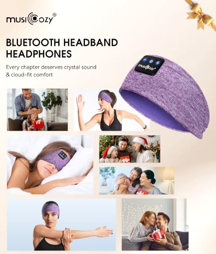 MUSICOZY Bluetooth 5.4 Sleep Headphones Headband Sports Wireless Audio | Earbuds 2 in 1 Design with Breathable Stretch Fabric, HD Stereo Sound Speakers for Workout Yoga Running, Nighttime Sleep Use - color: Purple