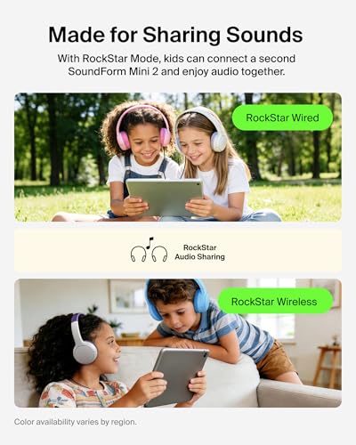 Belkin SoundForm Mini 2 Bluetooth Kids Headphones, On Ear, 55H Battery Life | Toddler headphones, 85dB Volume Limit, Built-in Mic, Wired Connection Option, iPad, Android Tablet, School, Travel - color: Purple