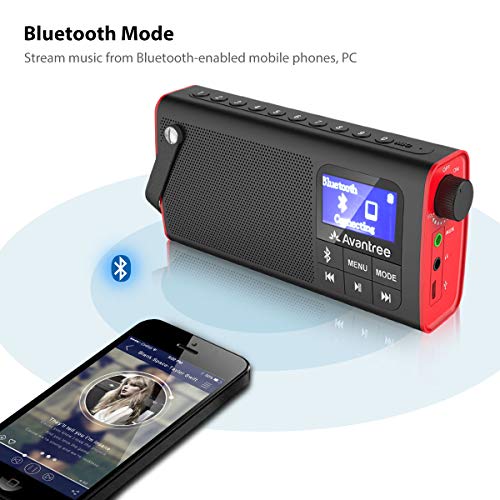 Avantree SP850 – Portable 3-in-1 FM Radio with Bluetooth Speaker | Compact Radio with SD Card MP3 Player, Rechargeable, LED Display & Headphone Jack, Pocket Size with Handheld
