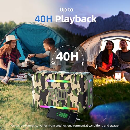 ZEALOT 120W RMS/150W Peak Bluetooth Speaker, Portable Wireless Speakers IPX6 Waterproof Bluetooth Subwoofer Speaker with LED Light, 40H Playtime, Custom EQ, Stereo TWS Pairing for Outdoor, Party-Camo - color: Camouflage