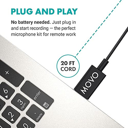 Movo M1 USB Lavalier Microphone for Computer, Clip-On Lapel Mic, 20 ft Cord - size: Small