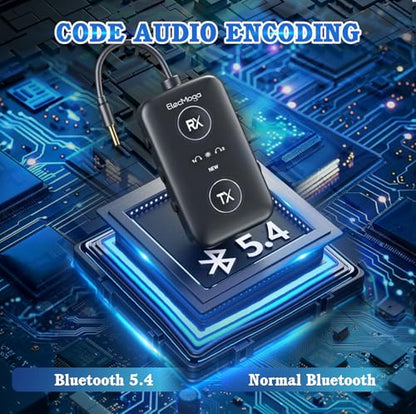 Airplane Bluetooth Adapter for Headphones,Qualcomm Chipset,Black | Airplane Bluetooth 5.4 Transmitter Supports 2 AirPods or Headphones, 2-in-1 AUX Wireless Receiver for Gym, TV, Car, Audio