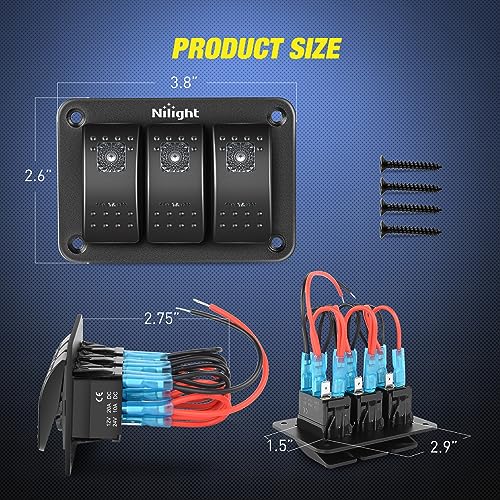 Nilight 3 Gang Aluminum Rocker Switch Panel Pre-Wired | 5 Pin ON Off Pinkish Purple Toggle Switches SPST 12V 24V Night Glow Stickers for Cars Marines Boats Campers RVs - color: Purple, size: 3 Gang