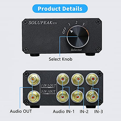 U31 3 Way RCA Audio Switcher, Stereo Audio Switch Selector Box | 3 IN 1 OUT you quickly sw between 3 audio sources in or compare 3 equipments, avoiding frequent cable changes，Bi-Direction - color: 3-WAY RCA Switch(3 IN 1 OUT)-Standard version