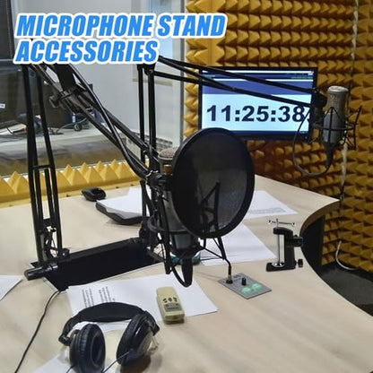 Homoyoyo Adjustable Microphone Boom Arm Stand with Black Aluminum Alloy Metal Base, Desk Mount Clamp for Streaming and Podcasting, Compatible with Desktop Mic Holders and Desk Lamp Clamps