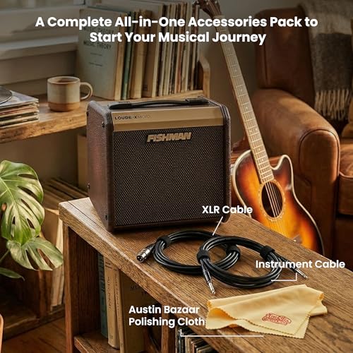 Fishman Loudbox Micro 40-Watt Acoustic Guitar Combo Amplifier Bundle with Gearlux XLR Cable, Instrument Cable, and Austin Bazaar Polishing Cloth - size: Micro 40W