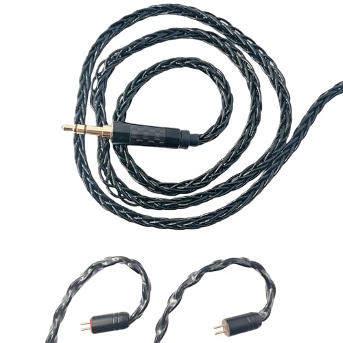 HiFi in Ear Earphone Replacement Cable 8 Core Silver Plated Copper Upgrade Earphone Cable for C10 C16 KZ ZST ES4 AS06 ZS7 Earphones(Black, 2PIN 3.5MM) - size: 2PIN 3.5MM