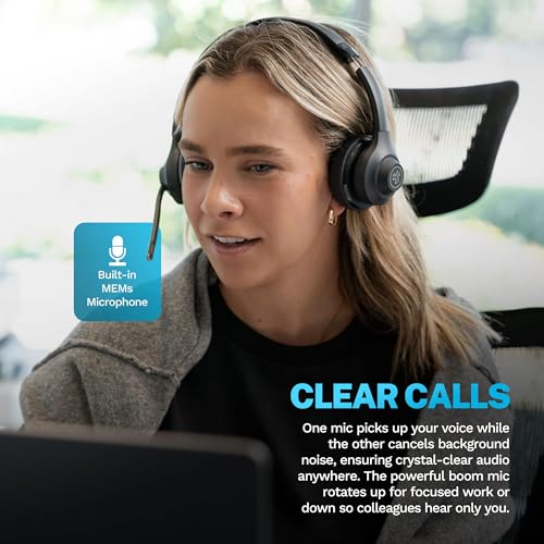 JLab, Go Work Gen 2, Wireless Headset, Bluetooth, USB Dongle, Boom Mic, Multipoint, Over Ear Headphones, Black