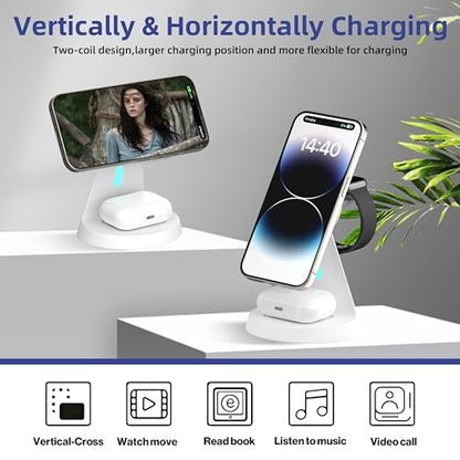 𝟐𝟎𝟐𝟔 𝐍𝐞𝐰 Magnetic Wireless Charger for Samsung & Apple Devices, 3 in 1 Charging Station Magnetic Charger Stand simultaneously Compatible with Samsung and Apple Series.