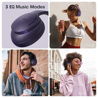 DOQAUS Bluetooth Headphones Over Ear, Headphones Wireless with 90H Playtime | 3 EQ Mode, Bluetooth 5.3 Wireless Headphones with Hifi Stereo Sound, ENC Mic, Foldable for Travel Work Study Phone PC, Purple - color: Purple