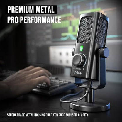 FIFINE AmpliTank PROFILE3 USB Condenser Microphone for Studio Podcast | Desktop Computer Recording Mic, Monitor Mix, Volume Control, Low-Cut Switch, Metal Built for Streaming Music Creation Vocal