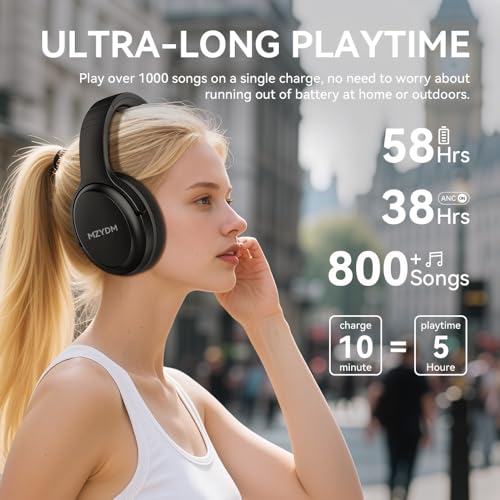 Bluetooth Headphones Over Ear, 40 Hours Playtime Wireless Headphones with Microphone,5.3 Bluetooth, HiFi Stereo Foldable Lightweight Headset, for Travel Work Cellphone(Black)