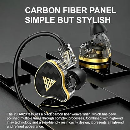 in Ear Monitor, HiFi Headphones with Dual Magnetic Dynamic Driver, Black | Hybrid Banlance Armature with Dynamic in Ear Headphones IEM Earphones Gaming Earbuds no Mic - color: YJS-820-Black no Mic