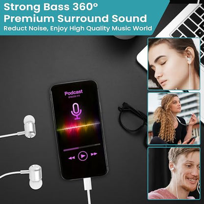 TRON Wired Headphone with Aux & Type-C & Lightning Connector, Microphone, Noise-Isolating, (Earbuds with AUX and Mic - Carrying case Included TR70) - style: Earbuds with AUX and Mic - carrying case included TR70