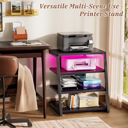 4-Tier AV Media Stand with Power Strips, Stereo Stand with LED Lights, Rack Audio Tower with Adjustable Shelves, Small Entertainment Center, 30'', Black Ebony | Corner Shelf Stand with Power Strip & LED Lights, Audio Tower HIFI Rack Stereo Shelf CRT TV St
